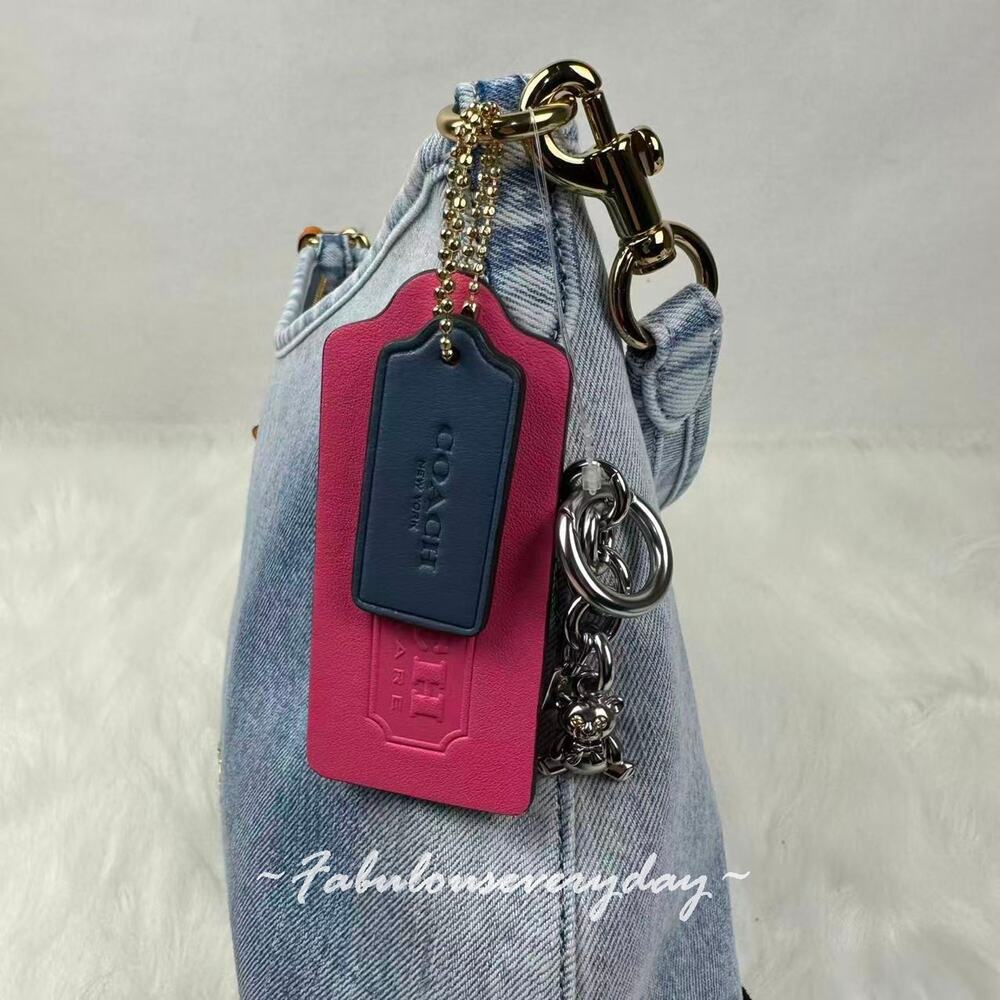 Coach Laurel Shoulder Xbody Bag In Loved Denim With Charms CEF26 Light Indigo - Picture 5 of 9